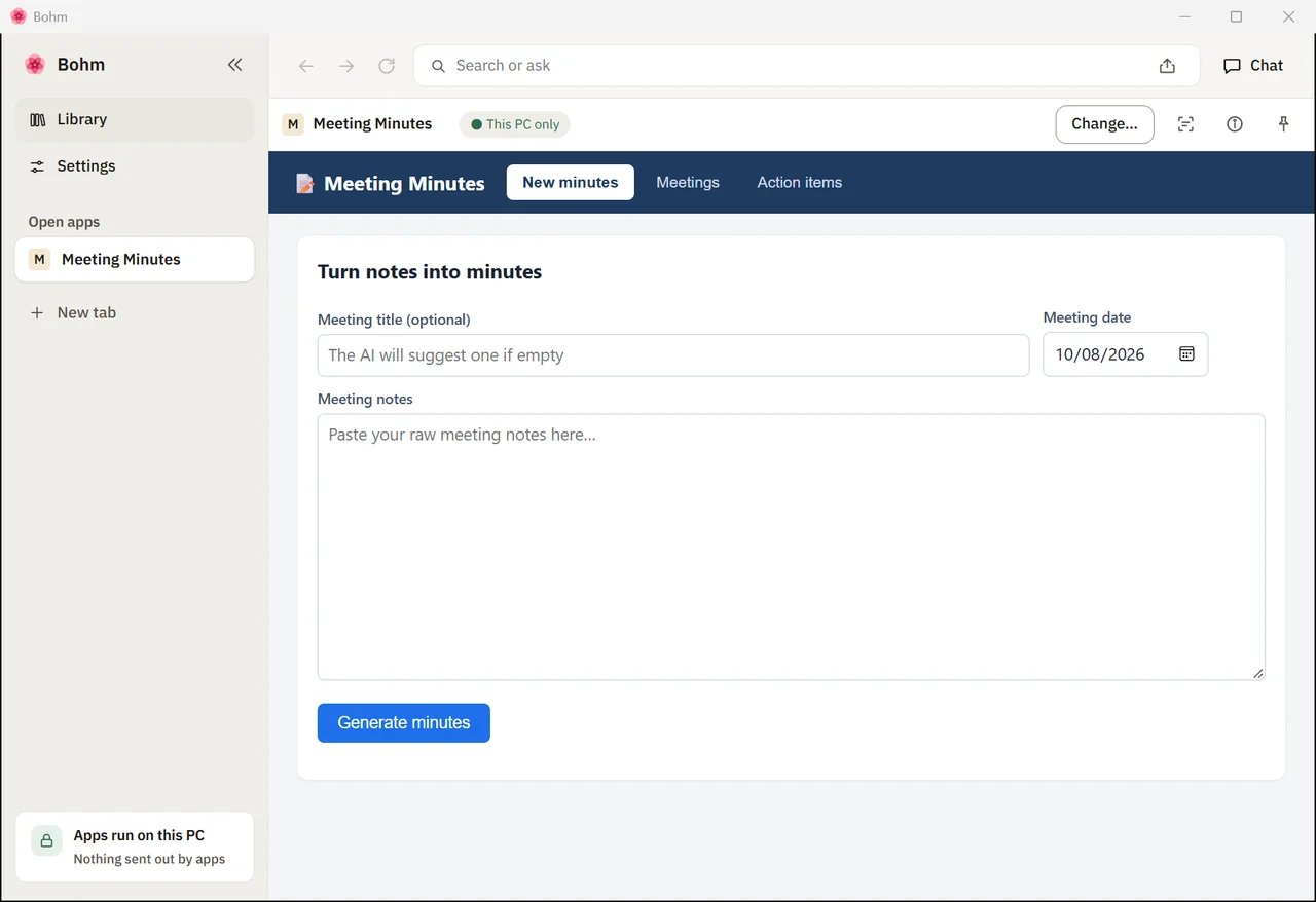 The app reopened with no AI connected, the meetings still listed