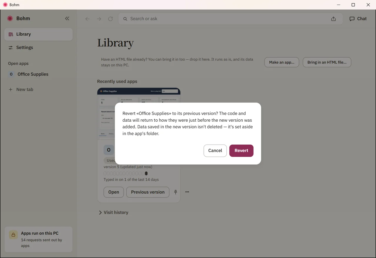 Bohm asking before going back to the previous version