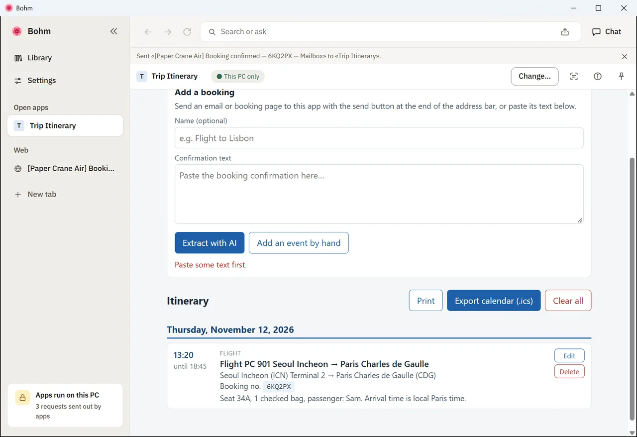 The itinerary with the flight on its day
